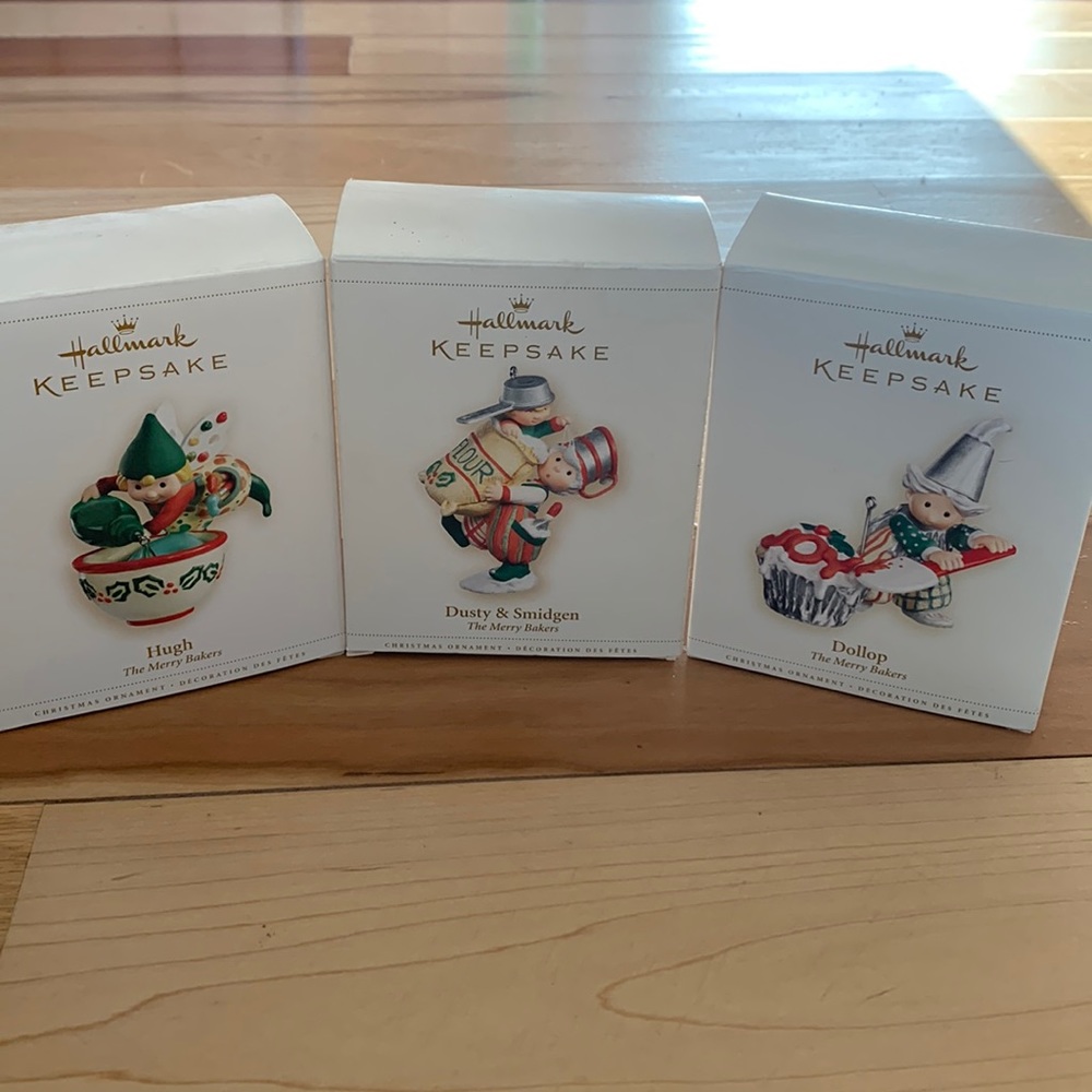 Hallmark Keepsake The Merry Bakers trio - Dusty & Smidgen, Dollop, and Hugh.